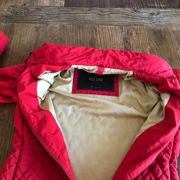 POST CARD Luxury Red Quilted Jacket with Removable Fur Collar - Sz 8 - Picture 8 of 16